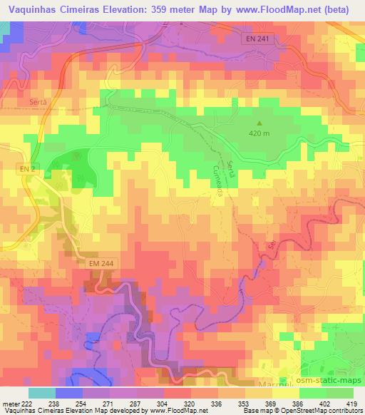 Vaquinhas Cimeiras,Portugal Elevation Map