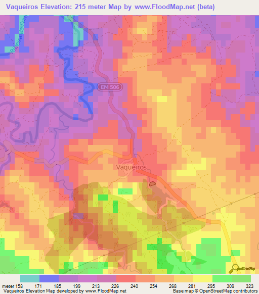 Vaqueiros,Portugal Elevation Map
