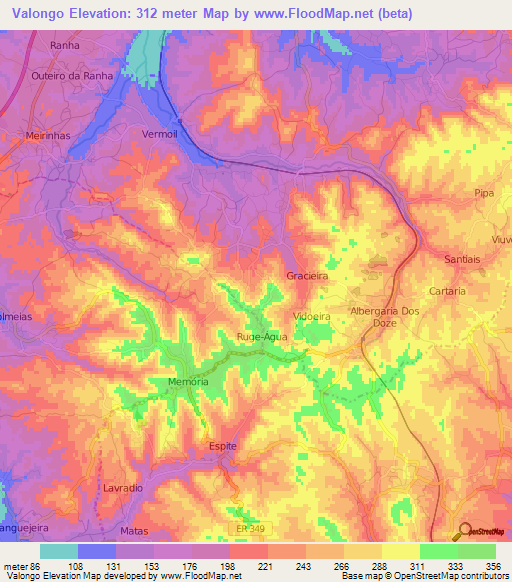 Valongo,Portugal Elevation Map