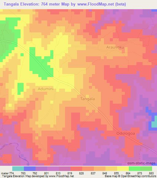 Tangala,Uganda Elevation Map