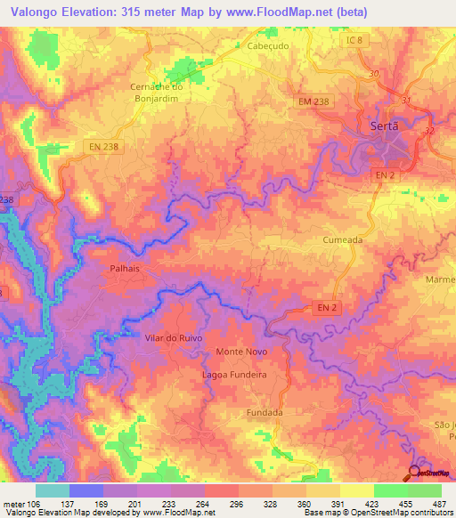 Valongo,Portugal Elevation Map