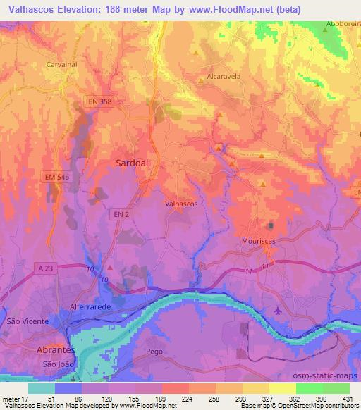 Valhascos,Portugal Elevation Map