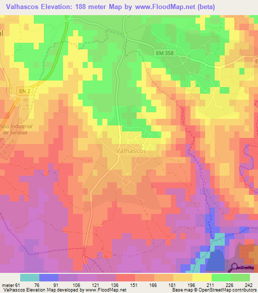 Valhascos,Portugal Elevation Map