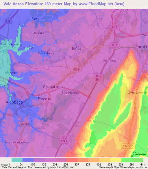 Vale Vazao,Portugal Elevation Map