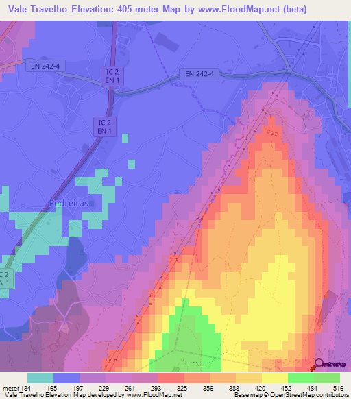 Vale Travelho,Portugal Elevation Map