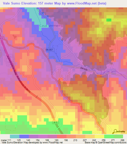 Vale Sumo,Portugal Elevation Map