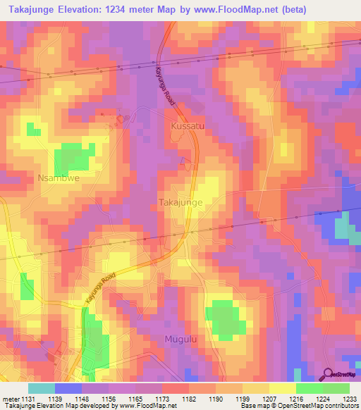 Takajunge,Uganda Elevation Map
