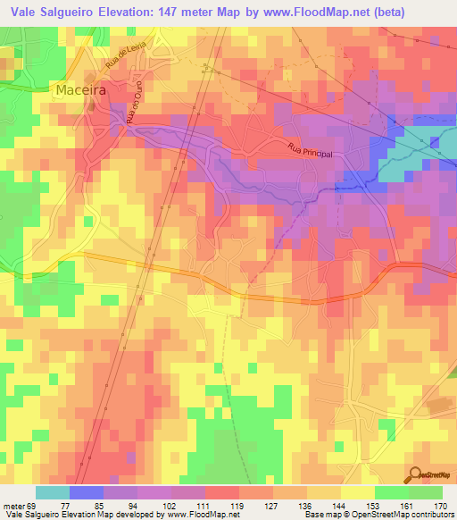 Vale Salgueiro,Portugal Elevation Map