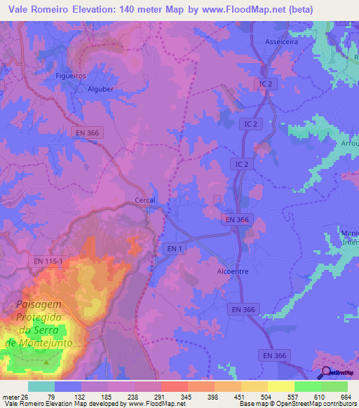 Vale Romeiro,Portugal Elevation Map