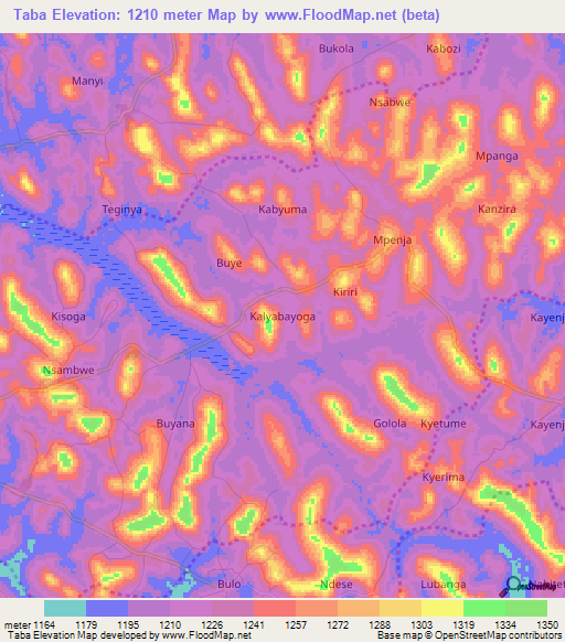 Taba,Uganda Elevation Map