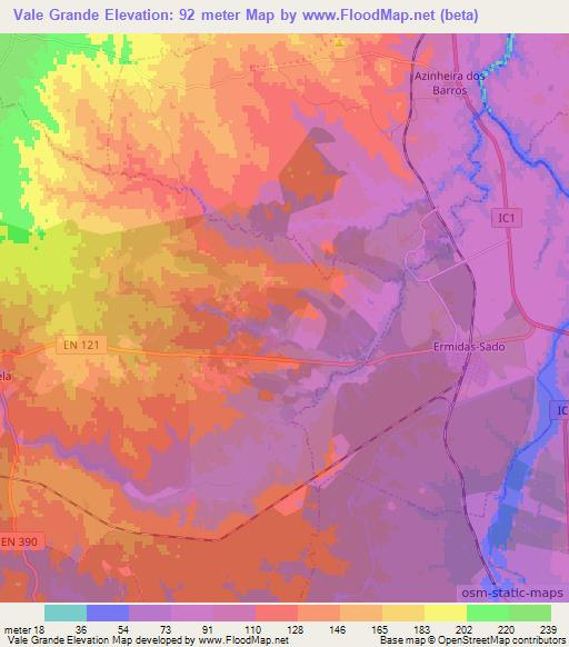 Vale Grande,Portugal Elevation Map
