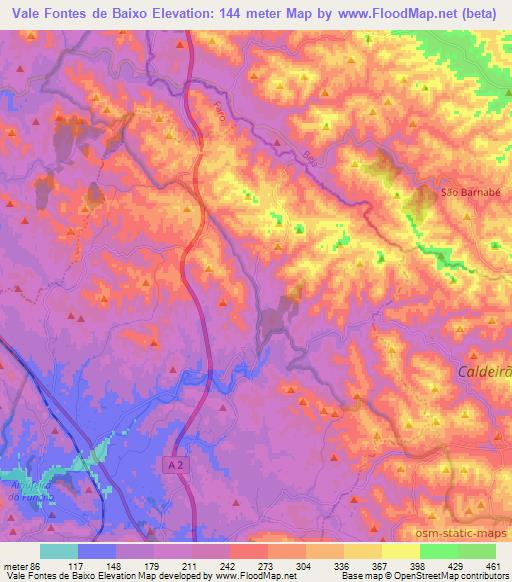 Vale Fontes de Baixo,Portugal Elevation Map