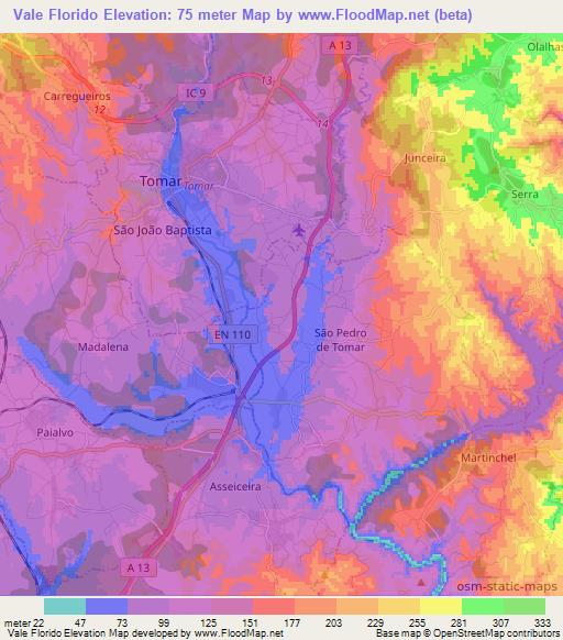 Vale Florido,Portugal Elevation Map