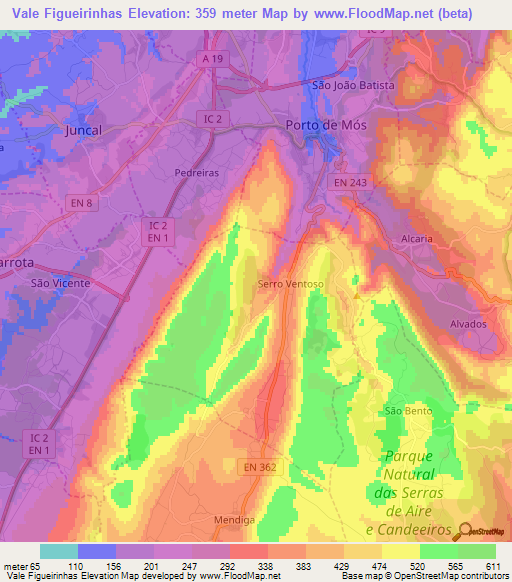 Vale Figueirinhas,Portugal Elevation Map