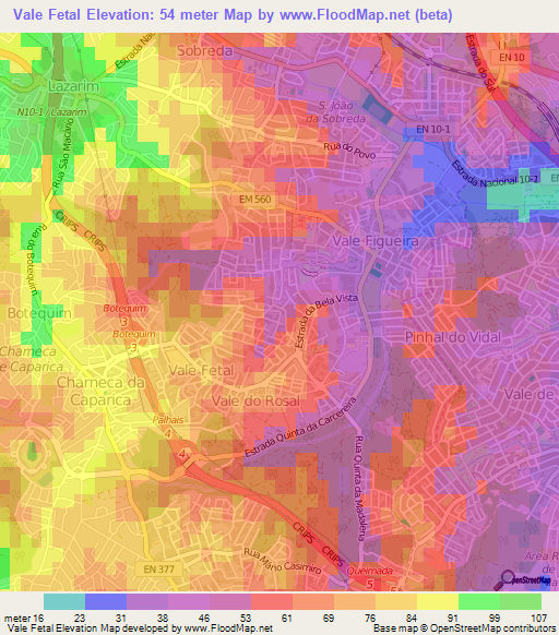 Vale Fetal,Portugal Elevation Map