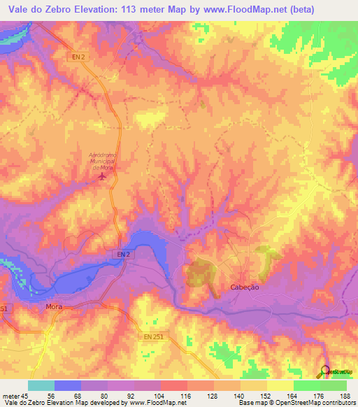 Vale do Zebro,Portugal Elevation Map