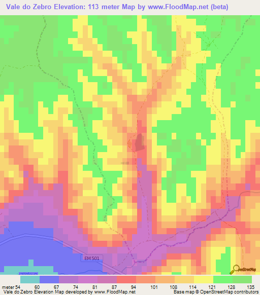 Vale do Zebro,Portugal Elevation Map