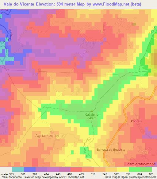 Vale do Vicente,Portugal Elevation Map