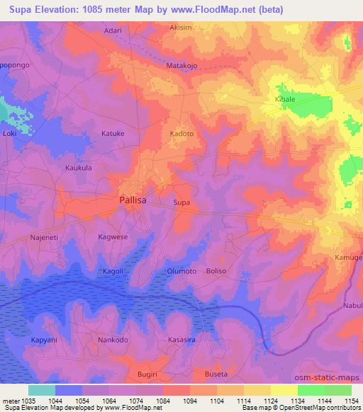 Supa,Uganda Elevation Map