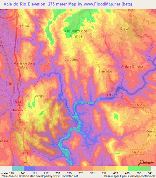 Vale do Rio,Portugal Elevation Map