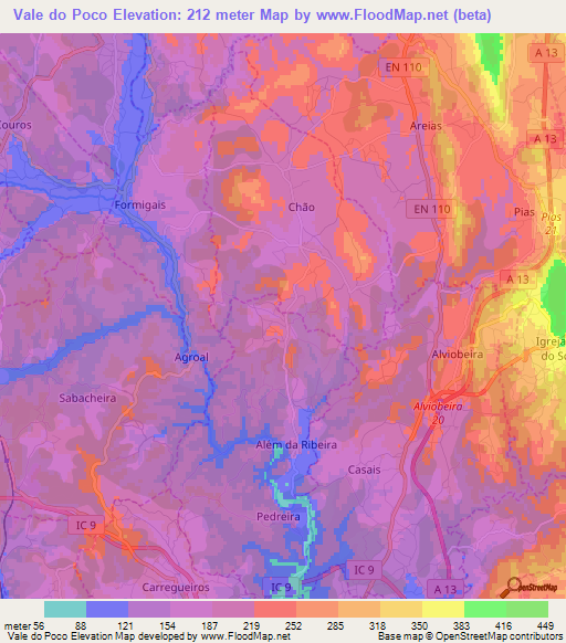 Vale do Poco,Portugal Elevation Map