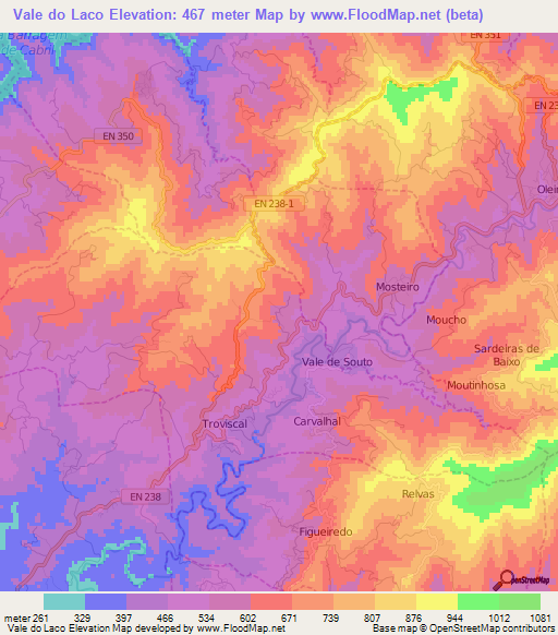 Vale do Laco,Portugal Elevation Map
