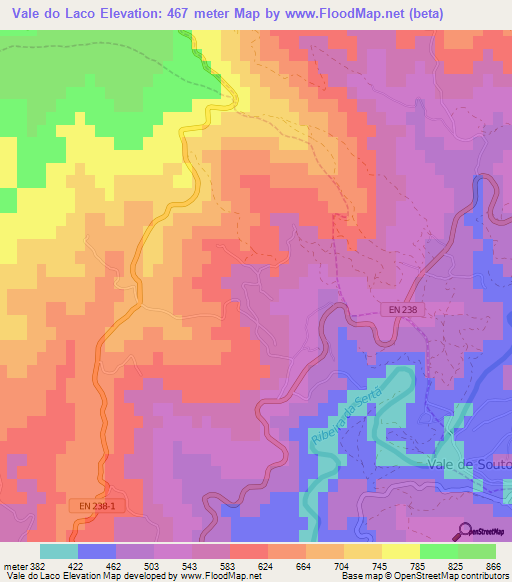 Vale do Laco,Portugal Elevation Map