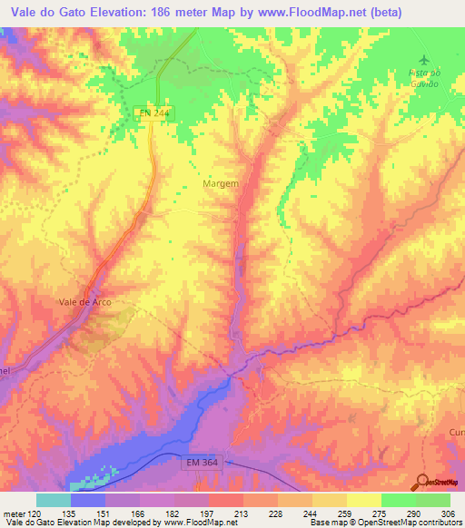 Vale do Gato,Portugal Elevation Map