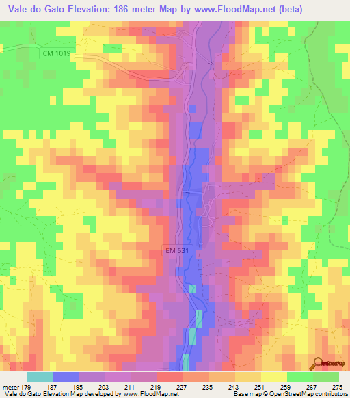 Vale do Gato,Portugal Elevation Map