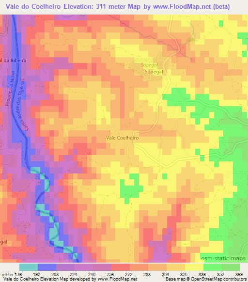 Vale do Coelheiro,Portugal Elevation Map