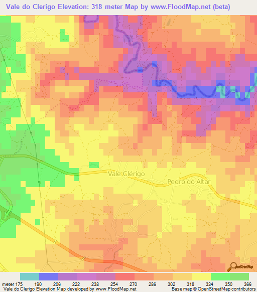 Vale do Clerigo,Portugal Elevation Map