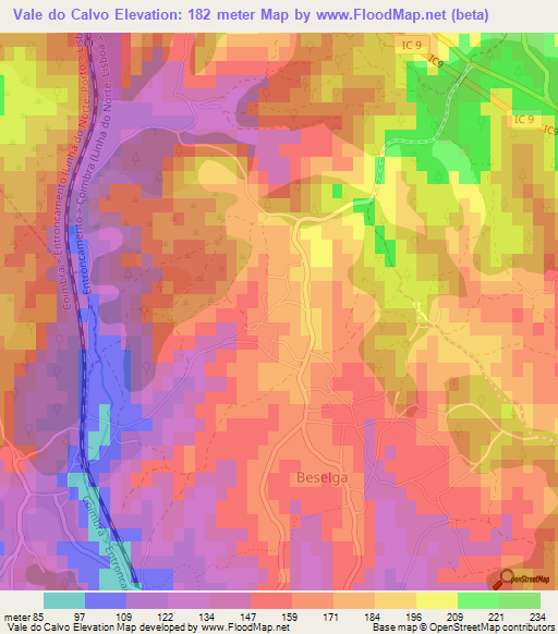 Vale do Calvo,Portugal Elevation Map