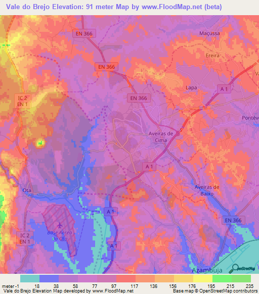 Vale do Brejo,Portugal Elevation Map