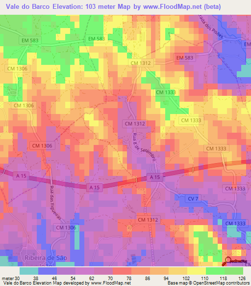 Vale do Barco,Portugal Elevation Map