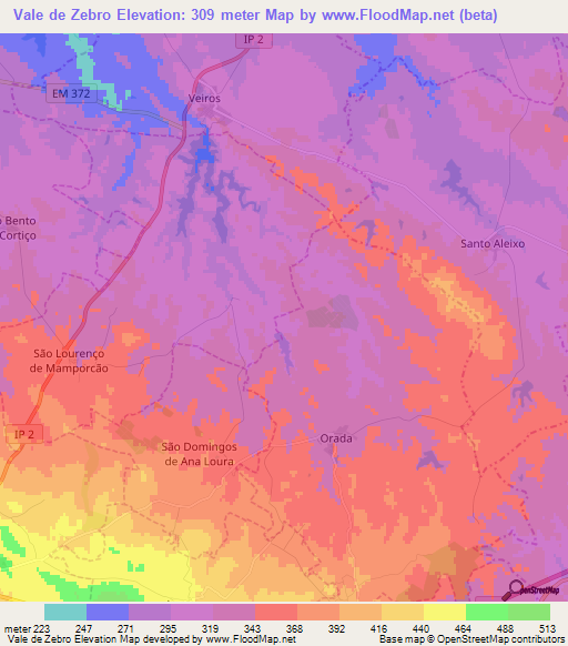 Vale de Zebro,Portugal Elevation Map