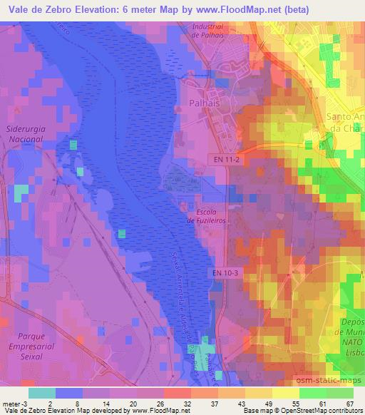 Vale de Zebro,Portugal Elevation Map