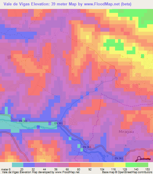 Vale de Vigas,Portugal Elevation Map