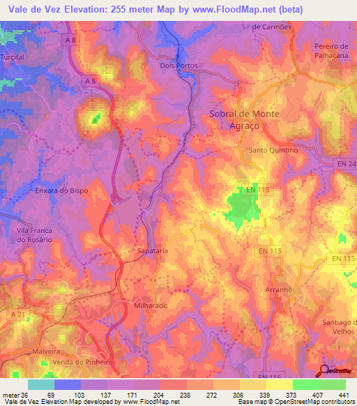 Vale de Vez,Portugal Elevation Map