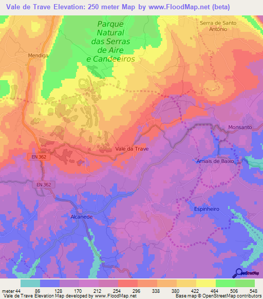 Vale de Trave,Portugal Elevation Map
