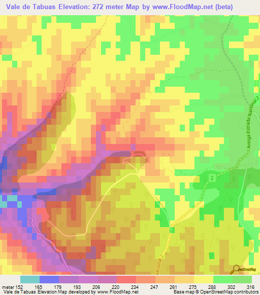Vale de Tabuas,Portugal Elevation Map