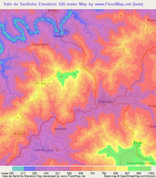 Vale de Sardinha,Portugal Elevation Map