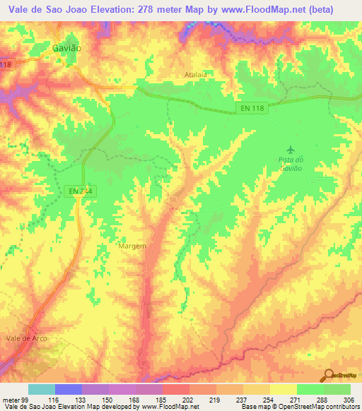 Vale de Sao Joao,Portugal Elevation Map