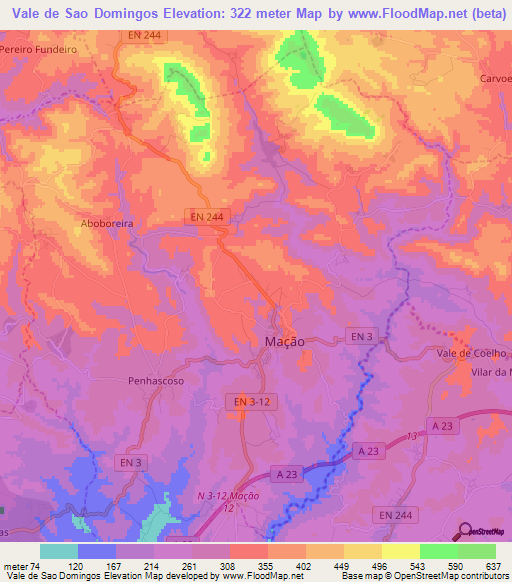 Vale de Sao Domingos,Portugal Elevation Map