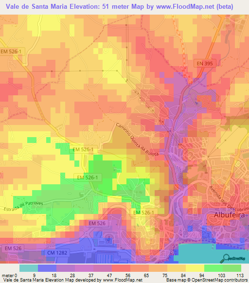 Vale de Santa Maria,Portugal Elevation Map