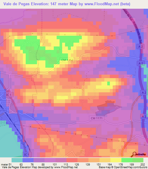 Vale de Pegas,Portugal Elevation Map