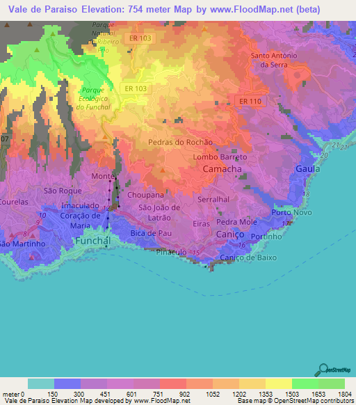 Vale de Paraiso,Portugal Elevation Map