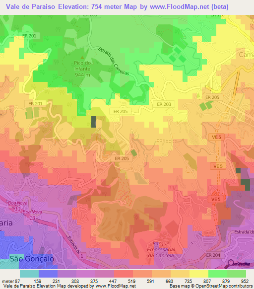 Vale de Paraiso,Portugal Elevation Map
