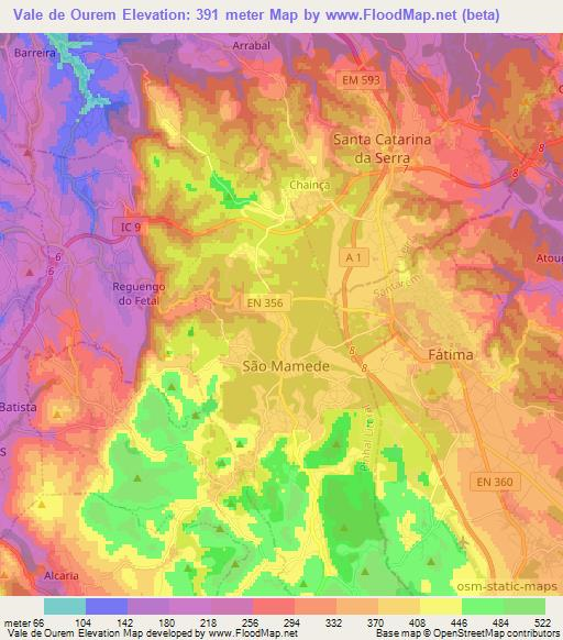 Vale de Ourem,Portugal Elevation Map