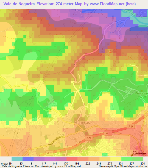 Vale de Nogueira,Portugal Elevation Map
