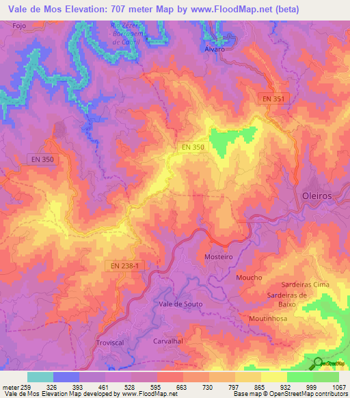 Vale de Mos,Portugal Elevation Map